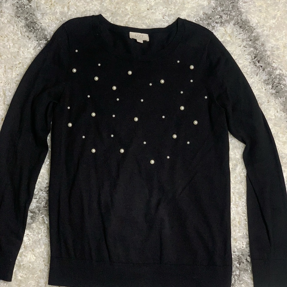 Loft Outlet black sweater with pearls. Medium. Never worn.
